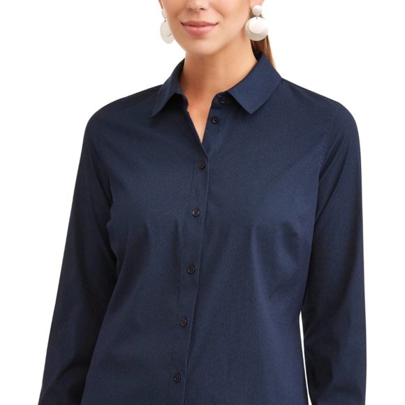 TIME and TRU Women's Basic Button Front Shirt - blue cove - Picture 3 of 7